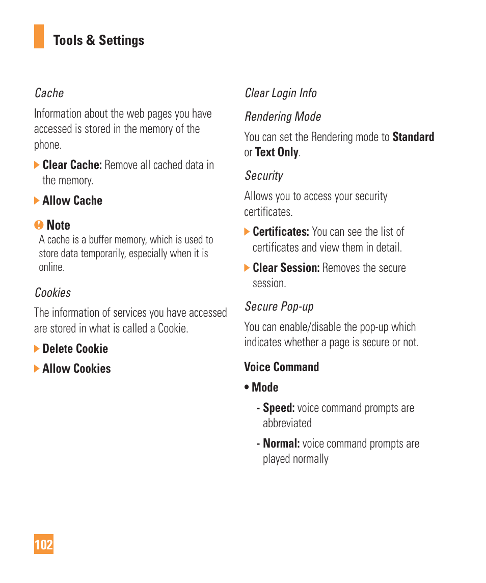 LG ARENA User Manual | Page 106 / 149