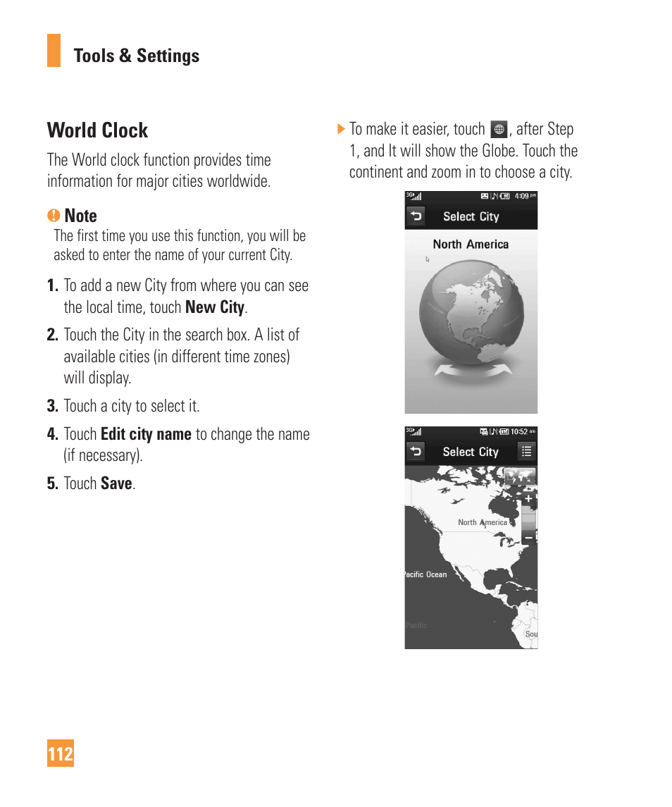 World clock | LG ARENA User Manual | Page 116 / 149