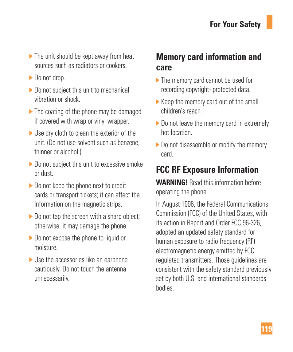 Fcc rf exposure information | LG ARENA User Manual | Page 123 / 149