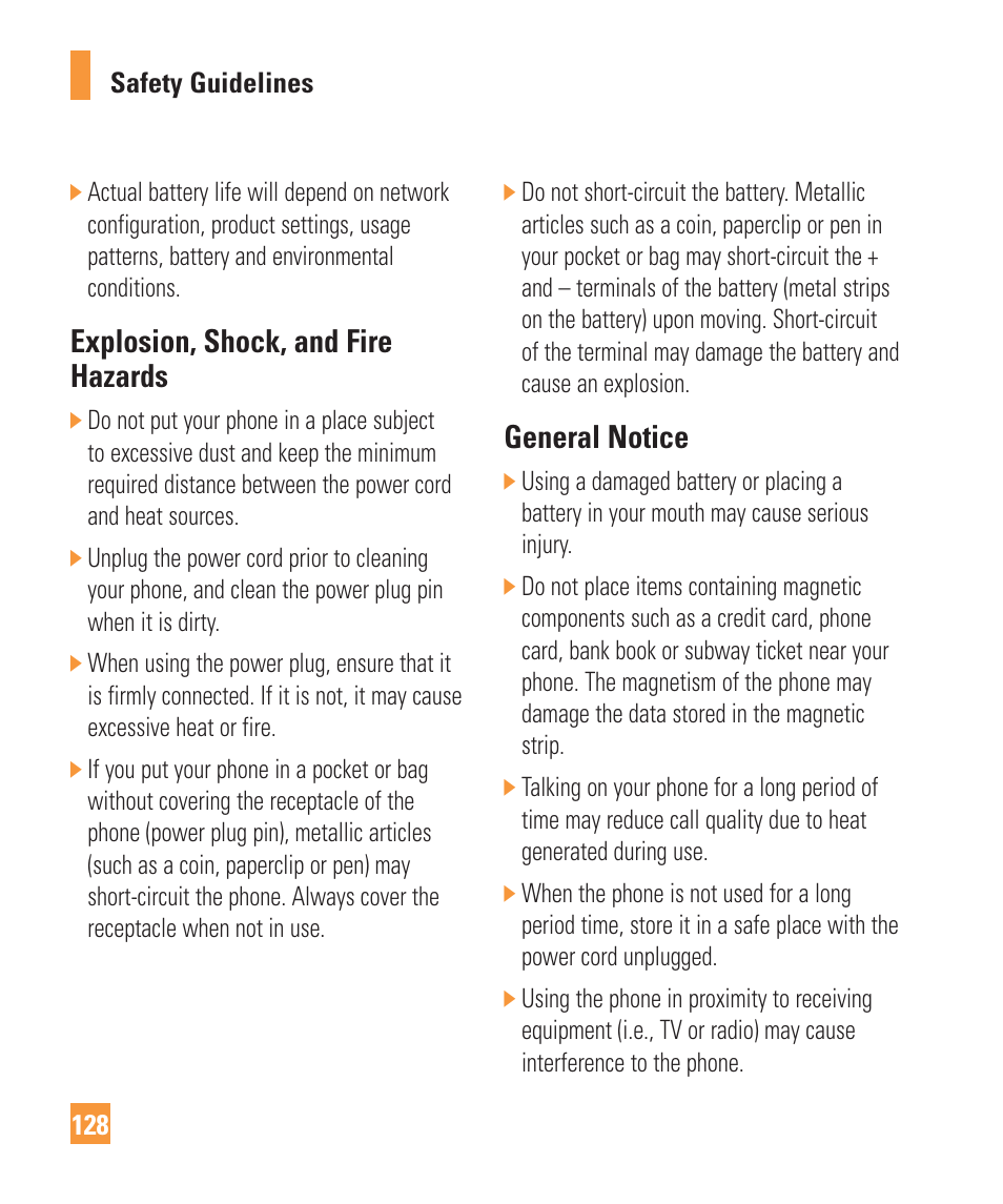 Explosion, shock, and fire hazards, General notice | LG ARENA User Manual | Page 132 / 149