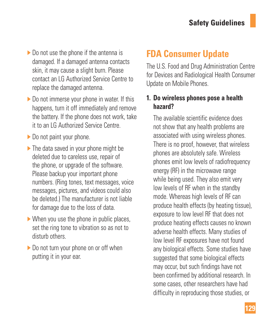 Fda consumer update | LG ARENA User Manual | Page 133 / 149