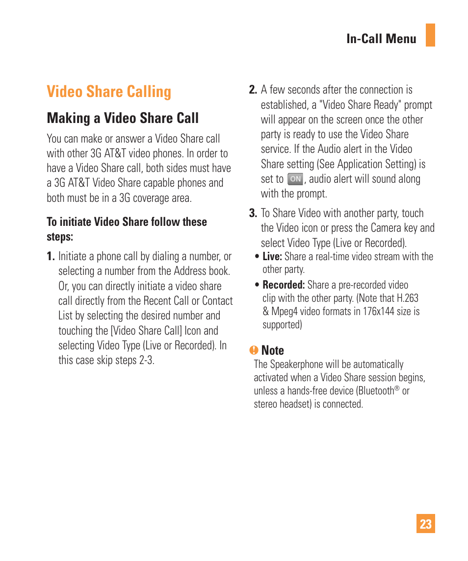 Video share calling, Making a video share call | LG ARENA User Manual | Page 27 / 149