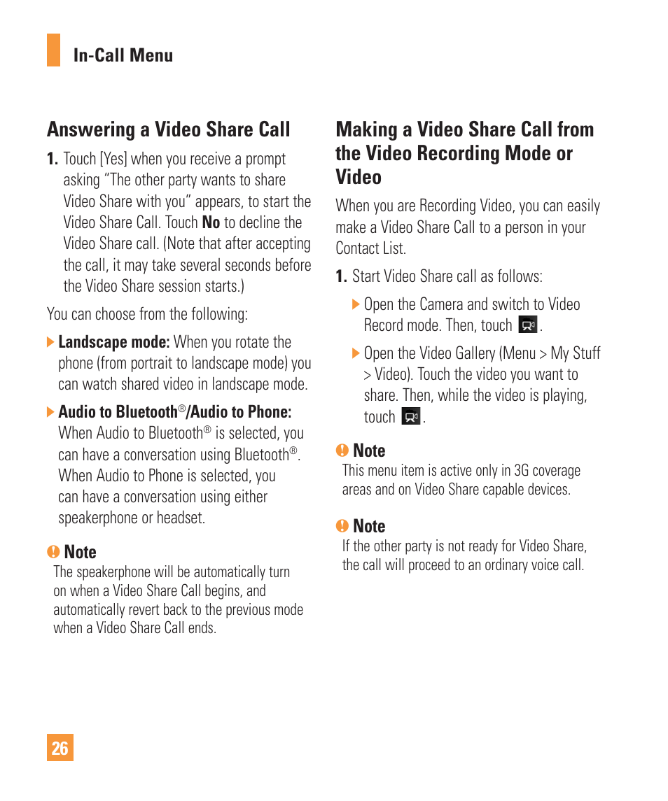 Answering a video share call | LG ARENA User Manual | Page 30 / 149