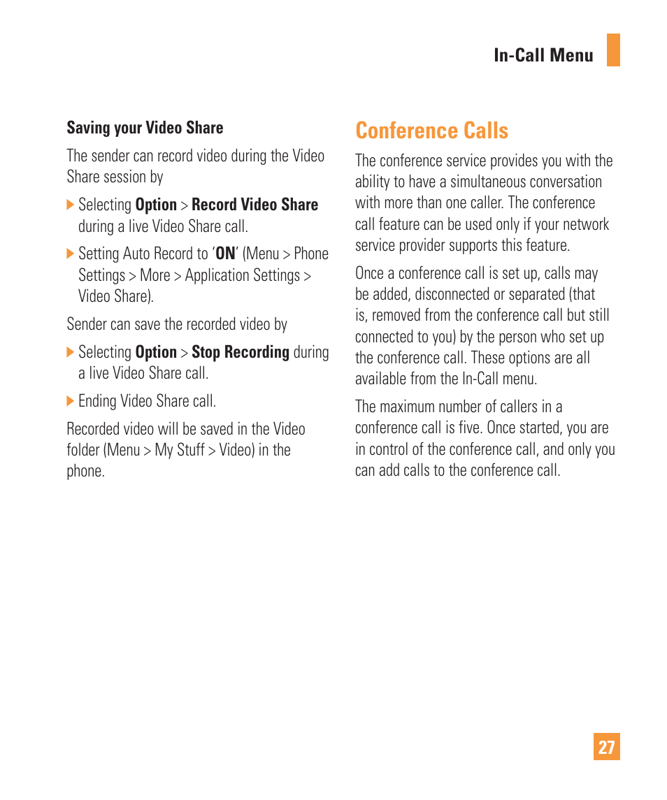 Conference calls | LG ARENA User Manual | Page 31 / 149