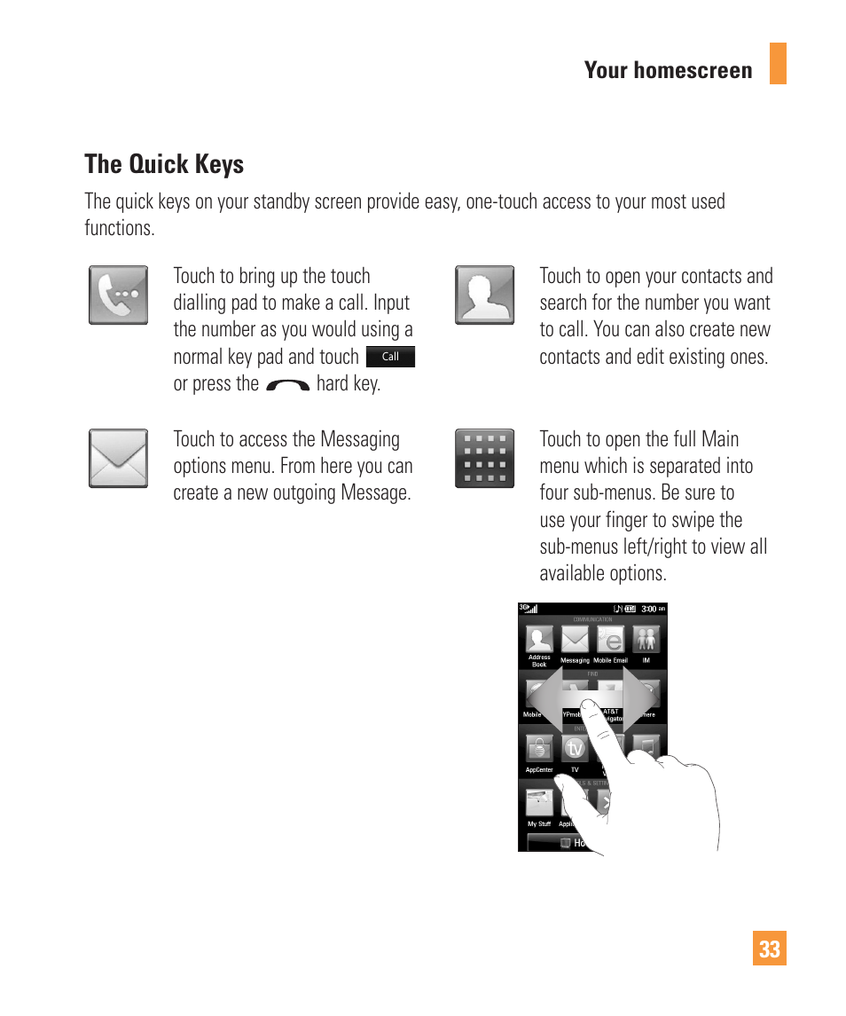 The quick keys | LG ARENA User Manual | Page 37 / 149