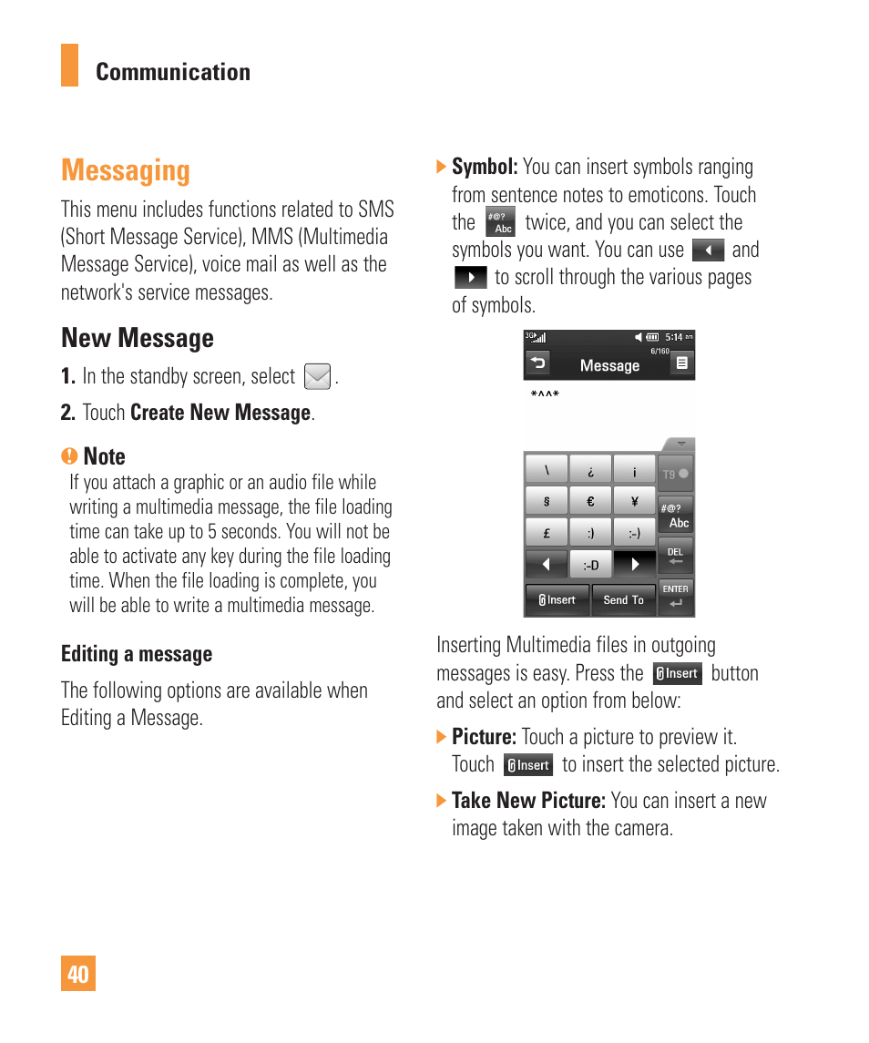 Messaging, New message | LG ARENA User Manual | Page 44 / 149