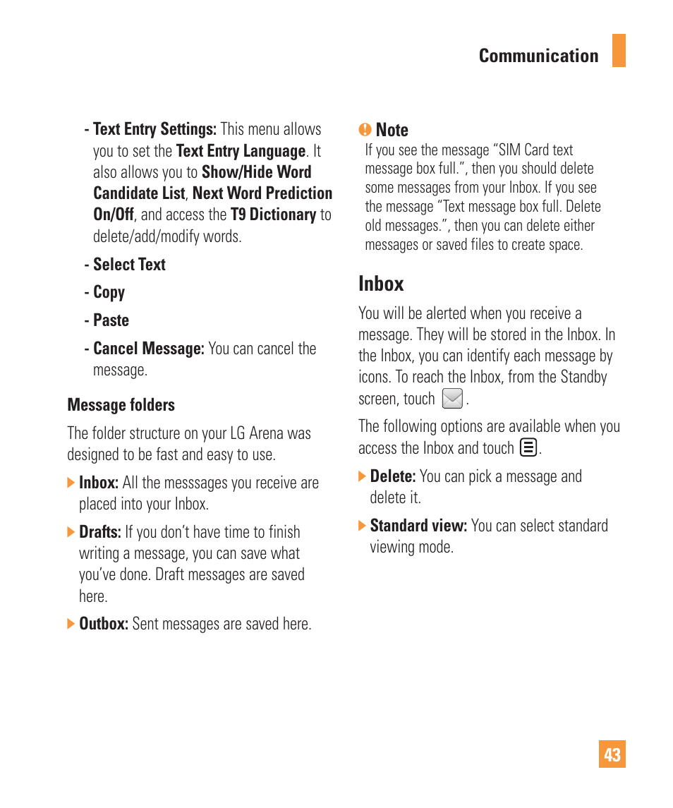 Inbox | LG ARENA User Manual | Page 47 / 149