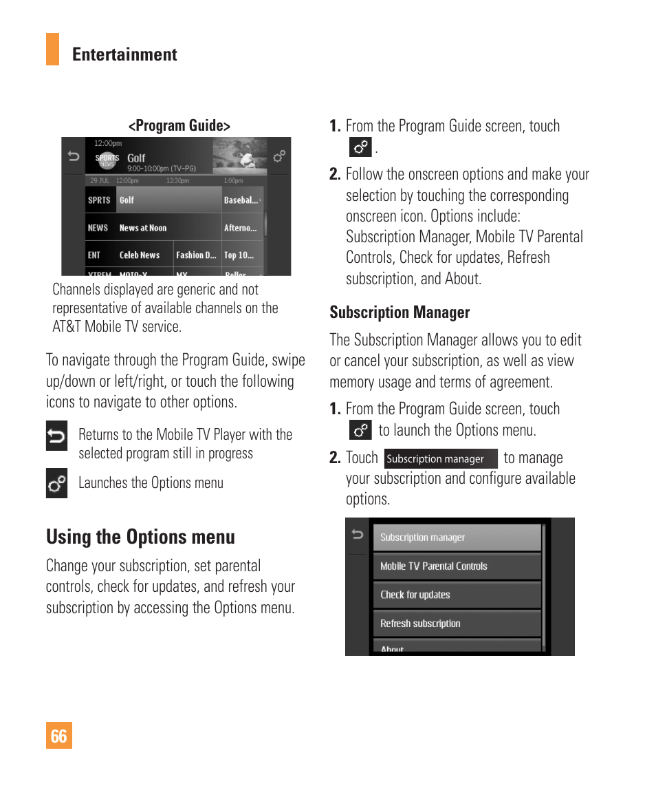 Using the options menu | LG ARENA User Manual | Page 70 / 149