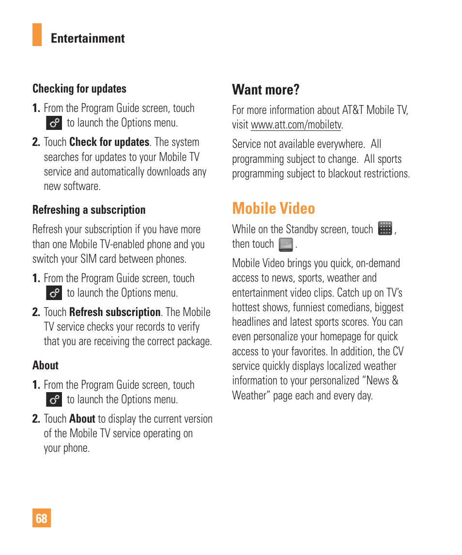 Mobile video, Want more | LG ARENA User Manual | Page 72 / 149