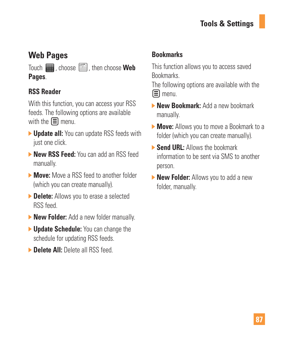 Web pages | LG ARENA User Manual | Page 91 / 149