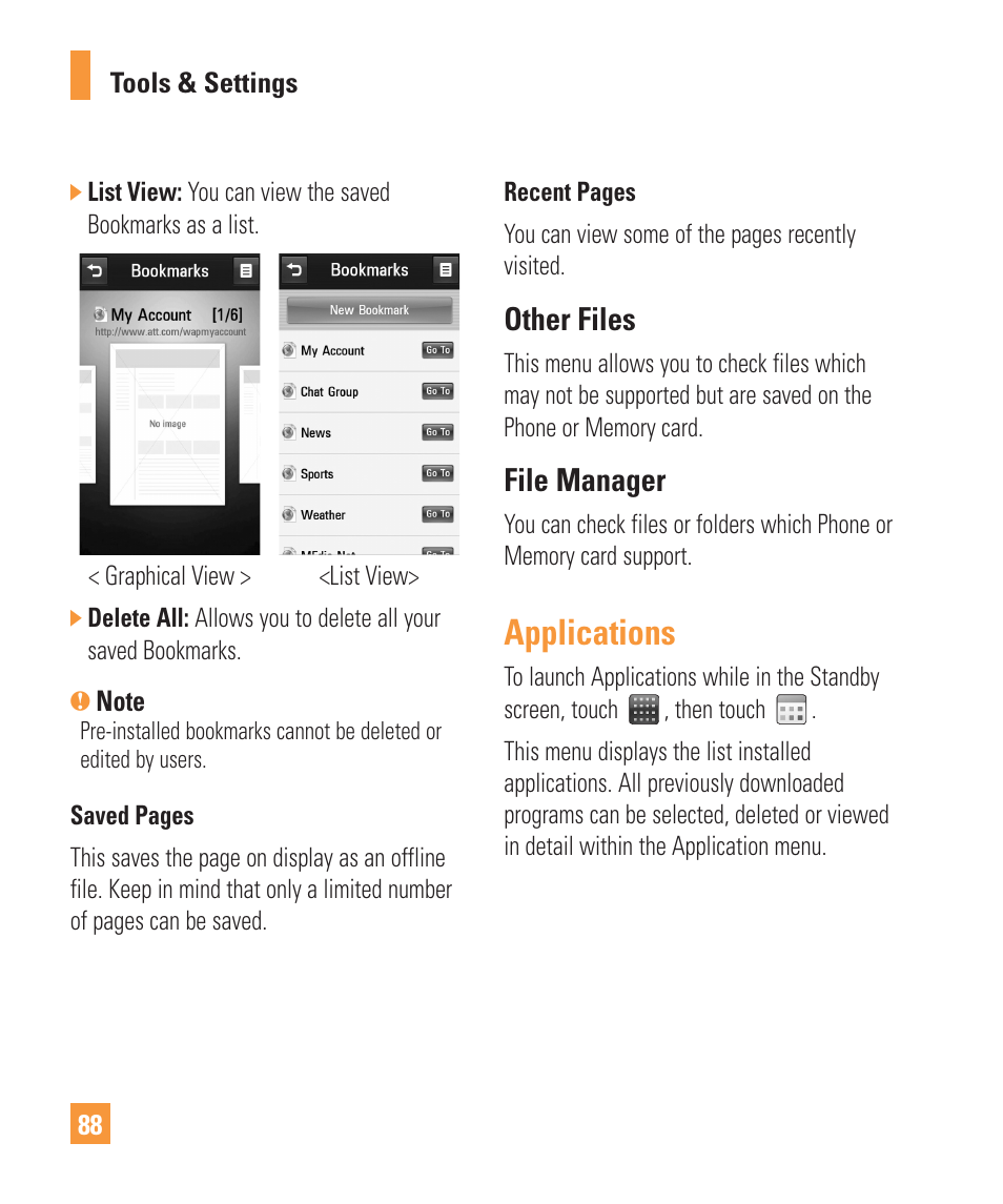 Applications, Other files, File manager | LG ARENA User Manual | Page 92 / 149