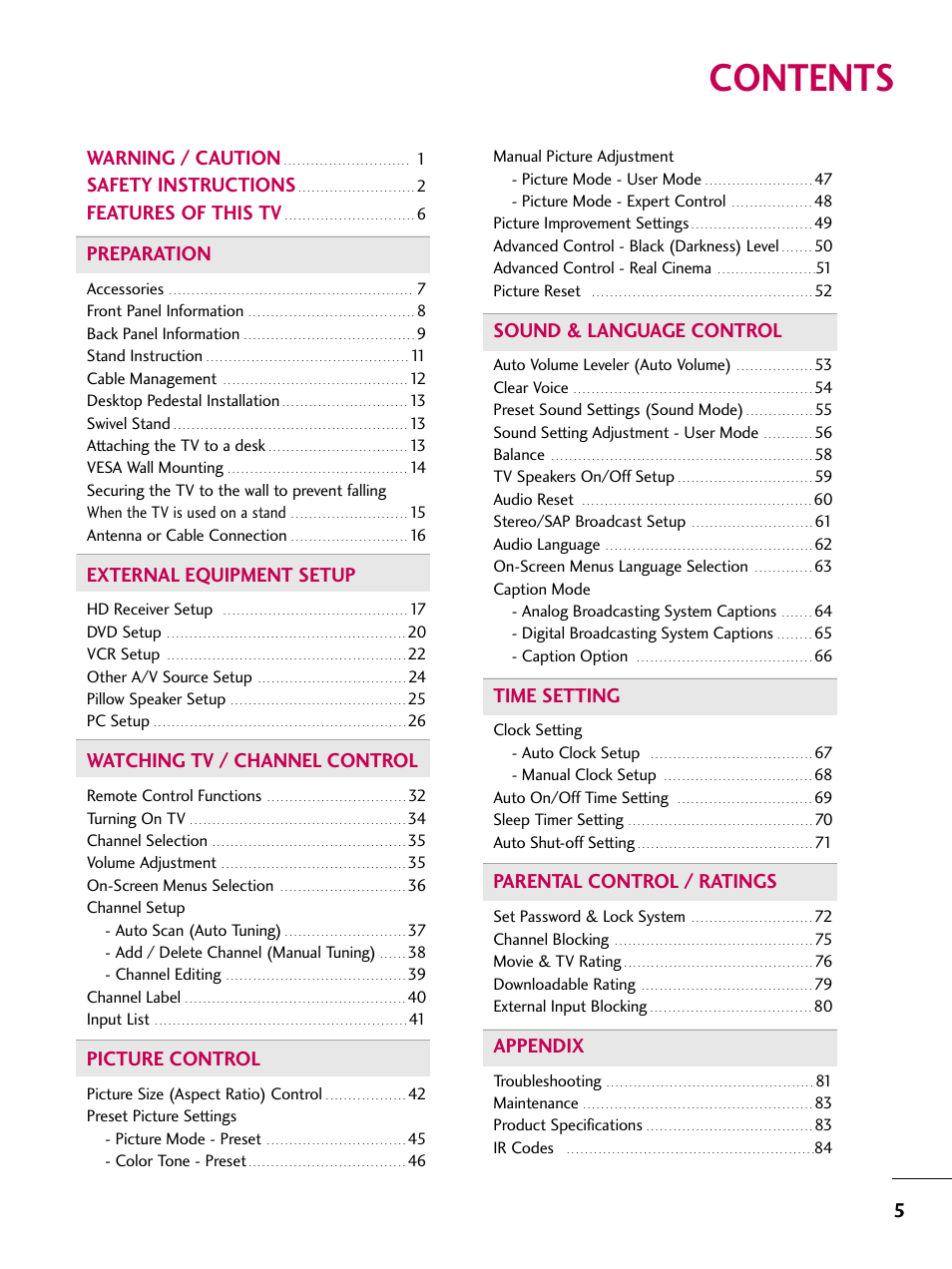 LG 323DCH User Manual | Page 7 / 88
