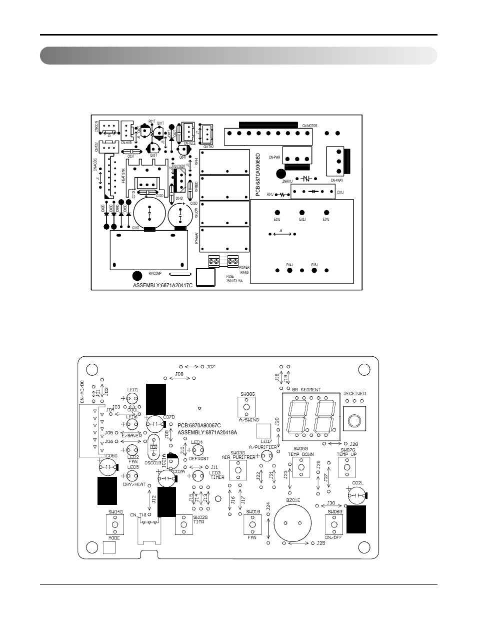 Components location, 22 room air conditioner schematic diagram, Main p.c.b assembly | Display p.c.b. assembly | LG HB8004R User Manual | Page 22 / 40