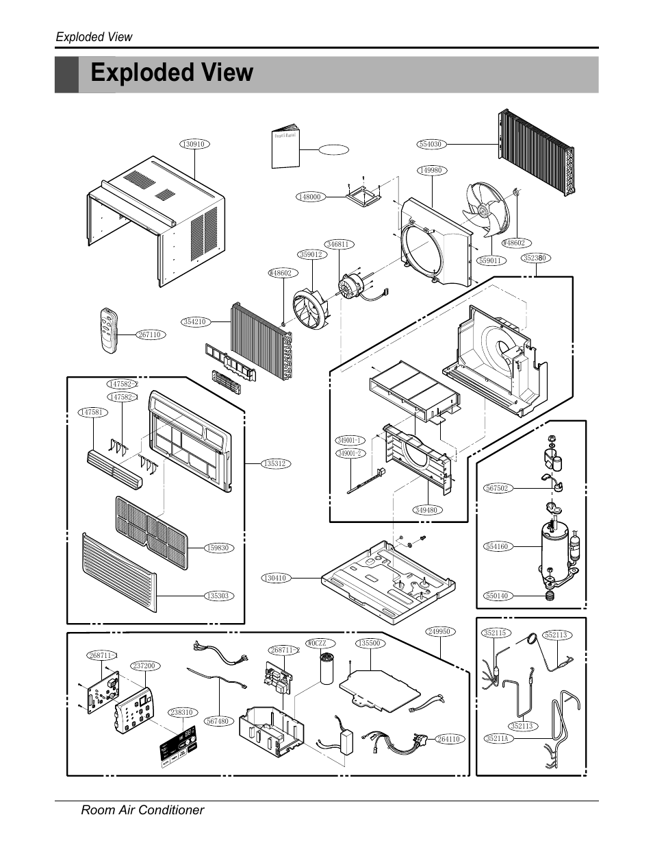 Exploded view, Room air conditioner exploded view | LG HB8004R User Manual | Page 36 / 40