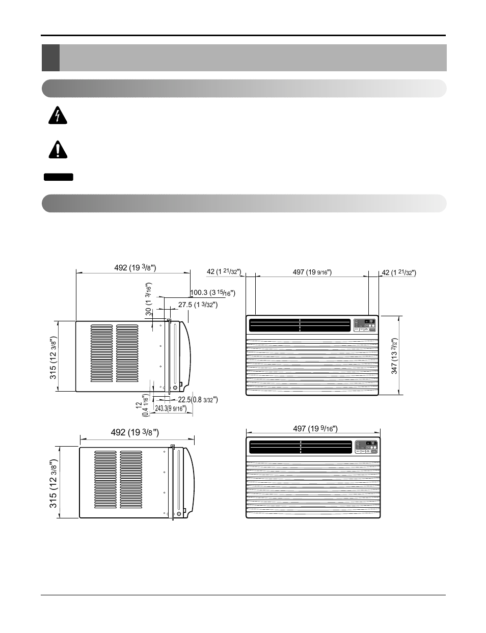 Dimensions, Outside dimensions, Symbols used in this manual | 6 room air conditioner dimensions | LG HB8004R User Manual | Page 6 / 40