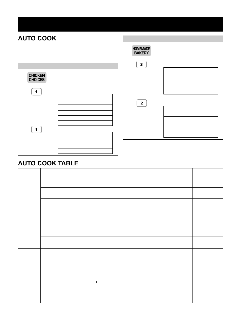 Operation, Auto cook, Auto cook table | LG LMVM1955SB User Manual | Page 13 / 36