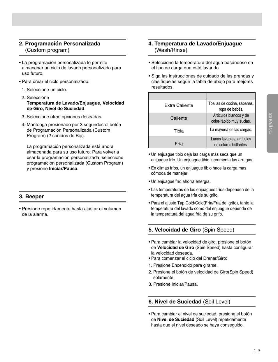 Como usar la lavadora | LG WM0642H User Manual | Page 40 / 48