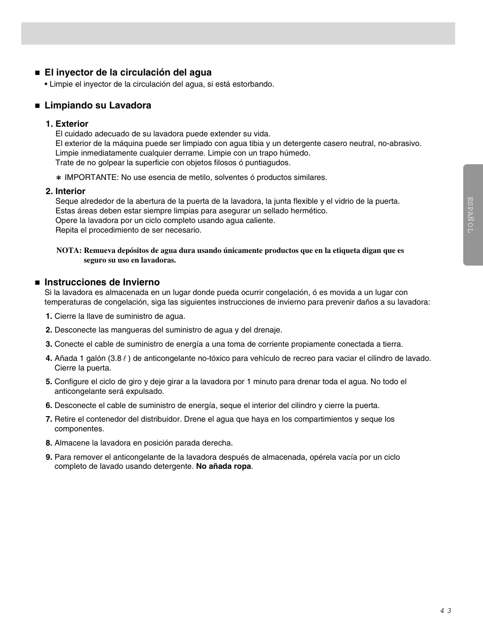 Mantenimiento | LG WM0642H User Manual | Page 44 / 48
