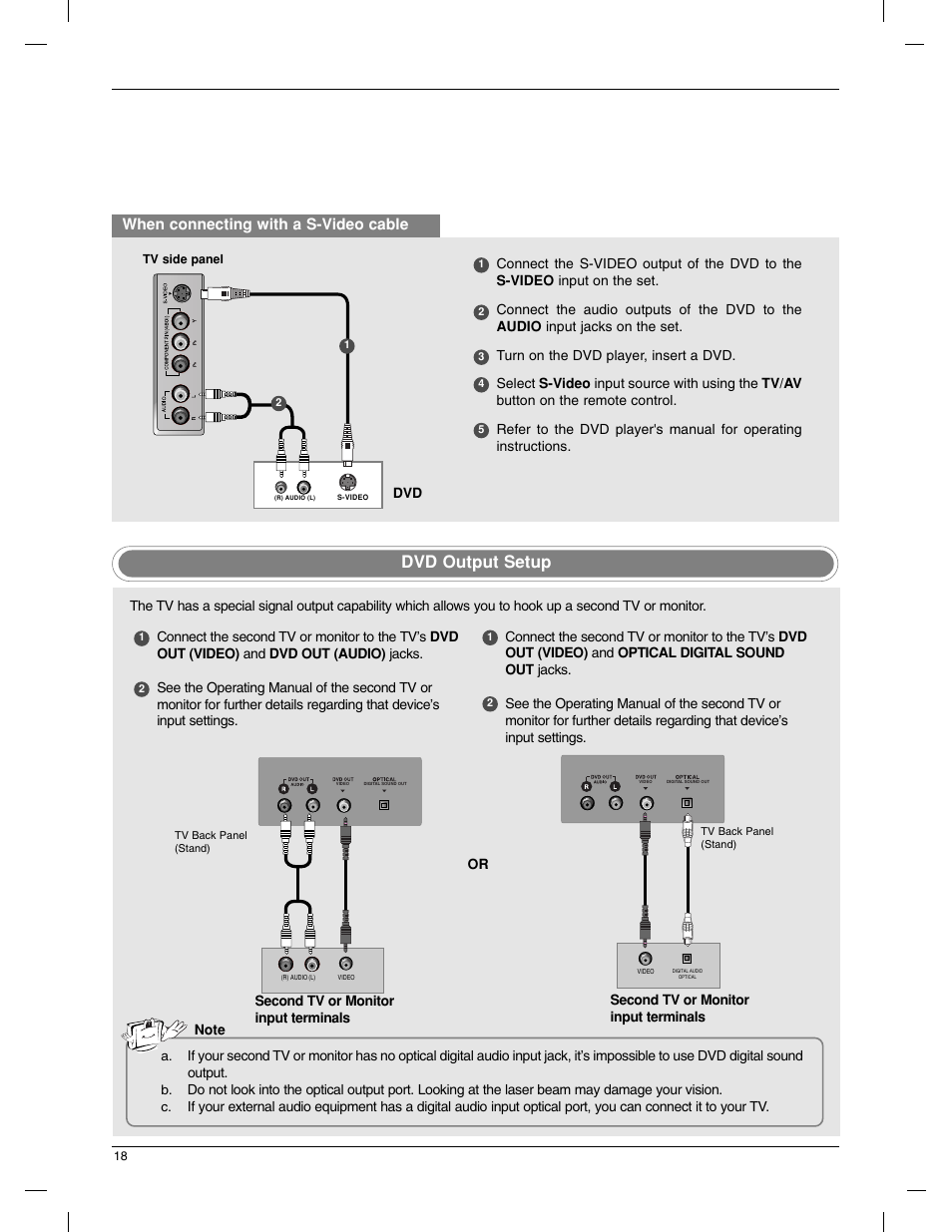 Dvd output setup, When connecting with a s-video cable | LG 23LX1RV User Manual | Page 18 / 68