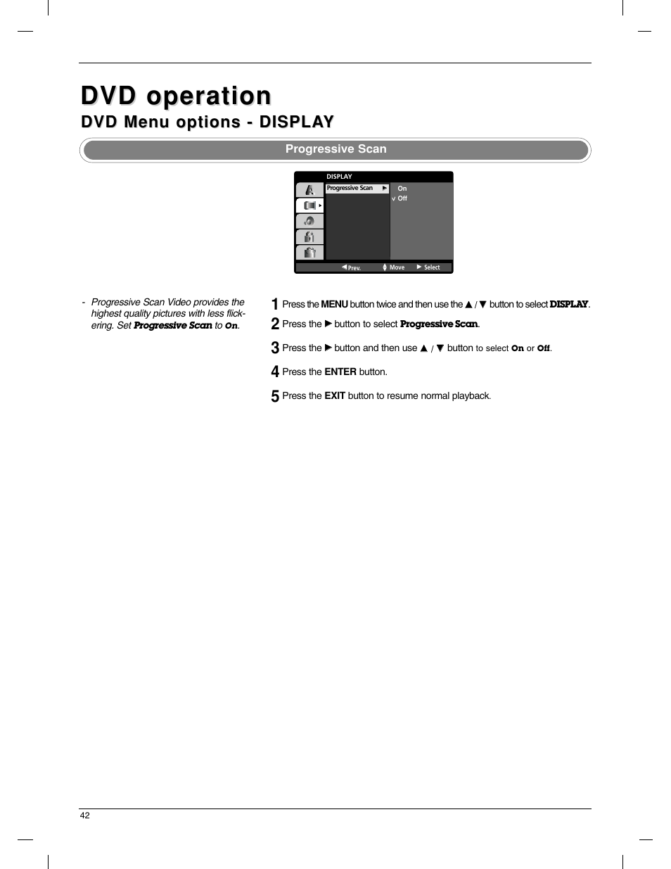 Dvd operation, Dvd menu options - displa, Dvd menu options - displa y y | LG 23LX1RV User Manual | Page 42 / 68