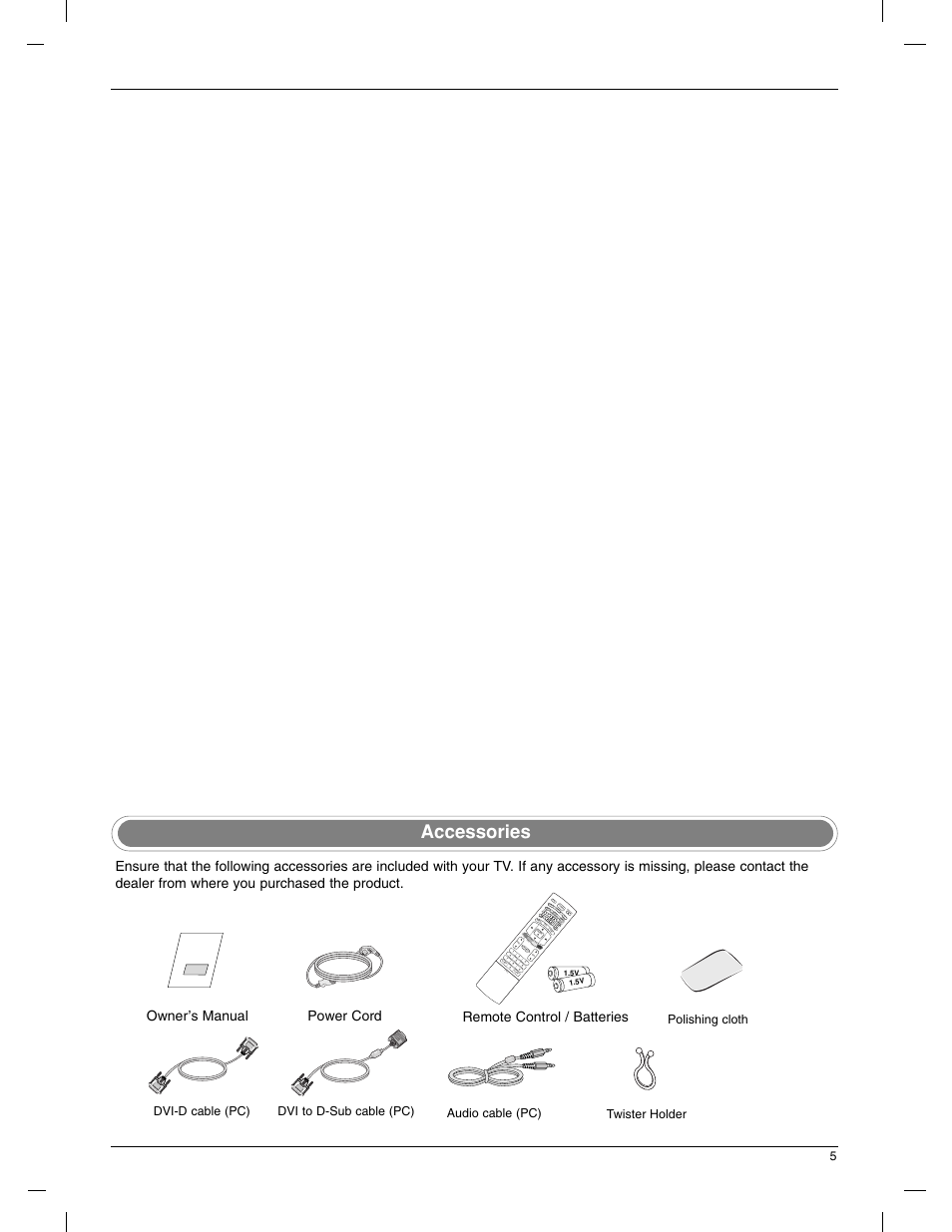 Accessories | LG 23LX1RV User Manual | Page 5 / 68