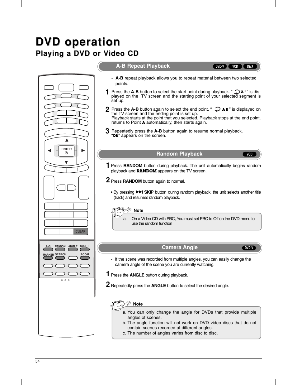 Dvd operation, Playing a dvd or v, Playing a dvd or v ideo cd ideo cd | LG 23LX1RV User Manual | Page 54 / 68