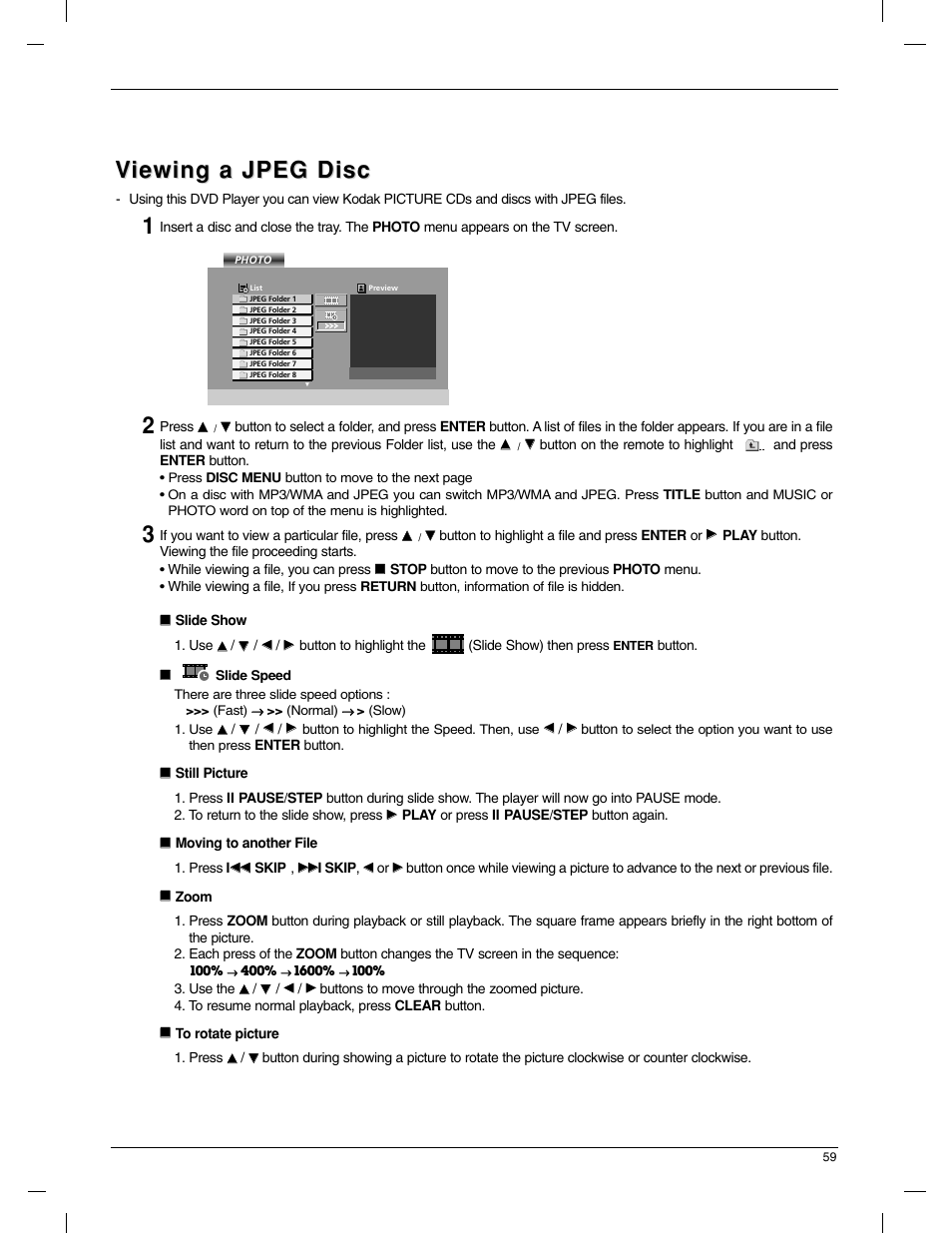 Viewing a jpeg disc iewing a jpeg disc | LG 23LX1RV User Manual | Page 59 / 68