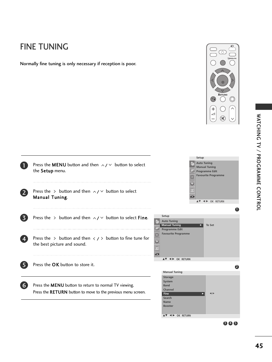 Fine tuning, Wa tching tv / pr ogr amme contr ol | LG 326*** User Manual | Page 47 / 116