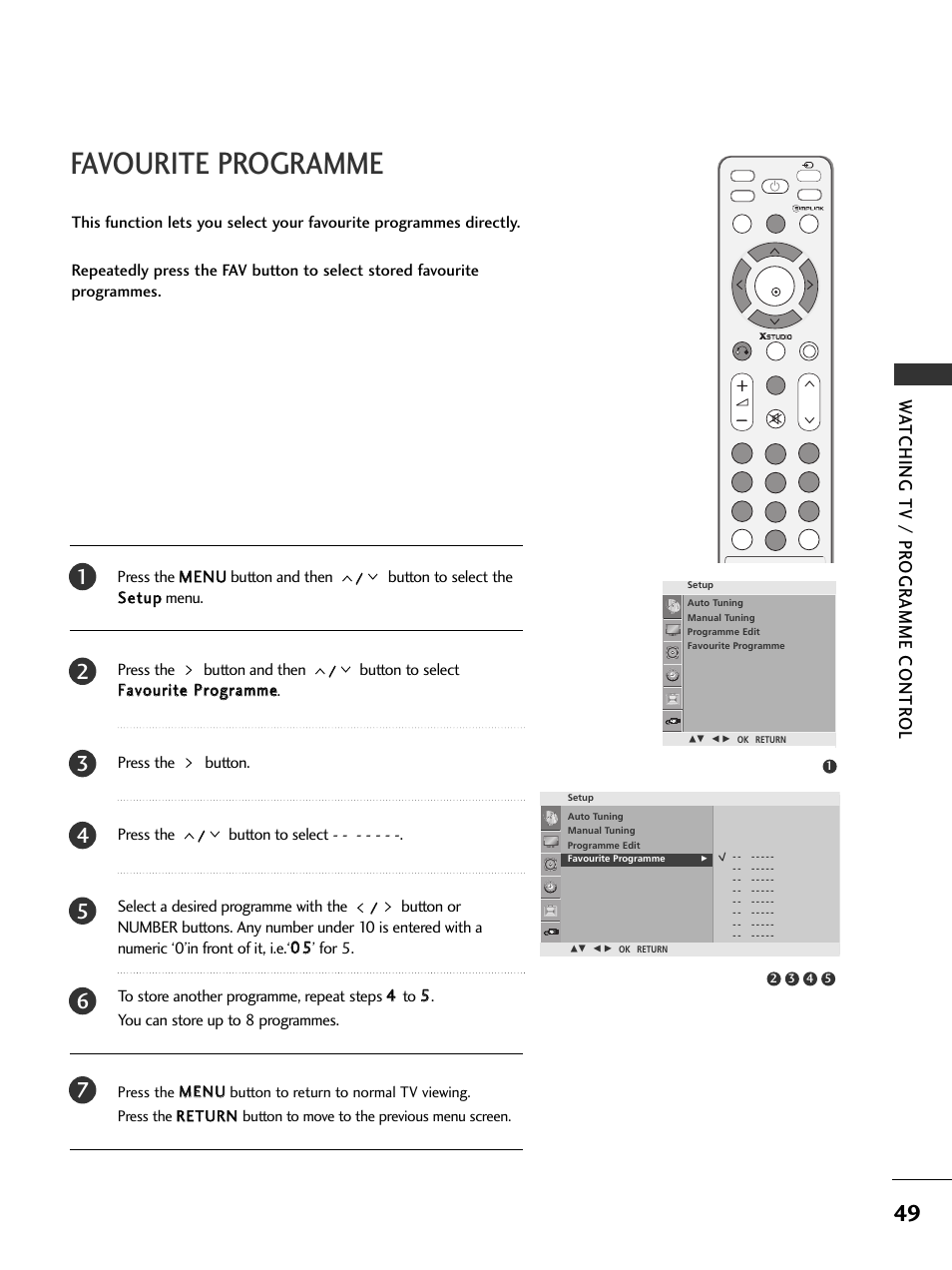 Favourite programme, Wa tching tv / pr ogr amme contr ol | LG 326*** User Manual | Page 51 / 116