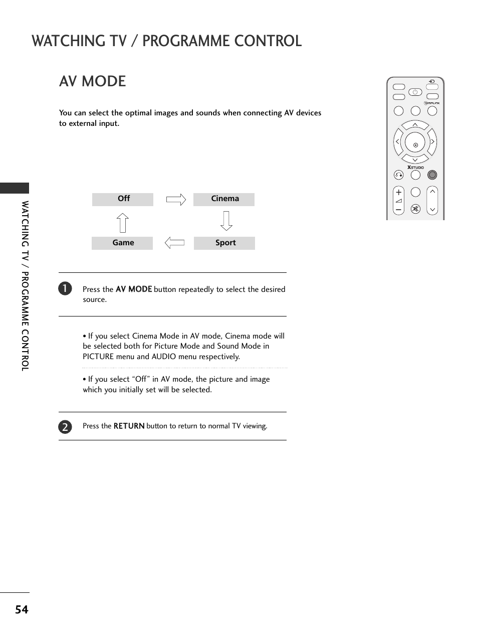 Watching tv / programme control, Av mode | LG 326*** User Manual | Page 56 / 116