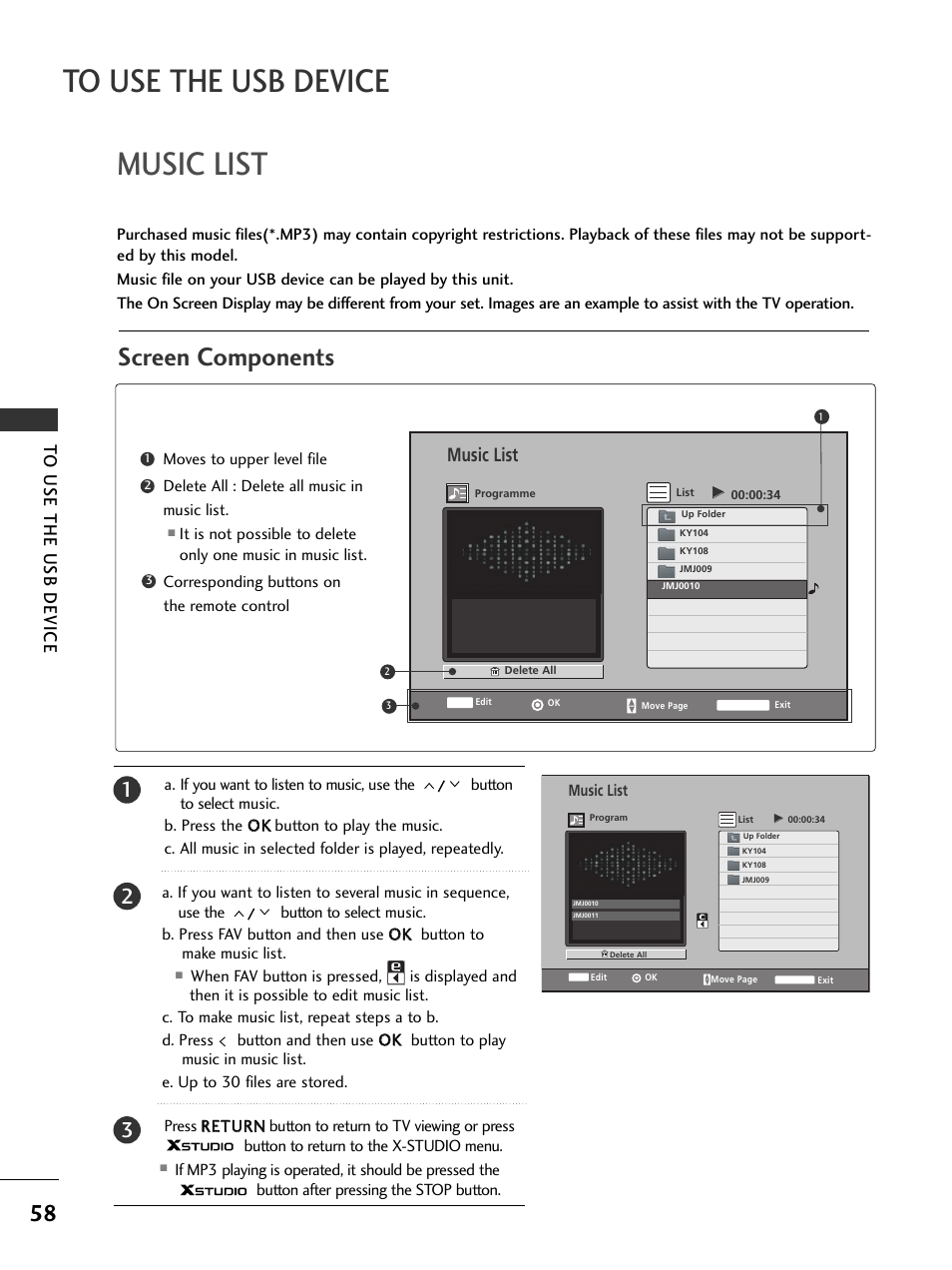 Screen components, Music list | LG 326*** User Manual | Page 60 / 116