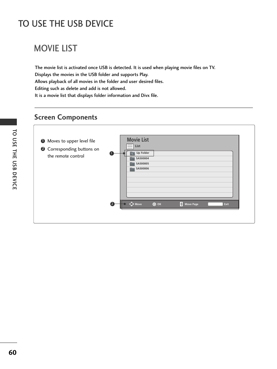 Screen components, Movie list | LG 326*** User Manual | Page 62 / 116