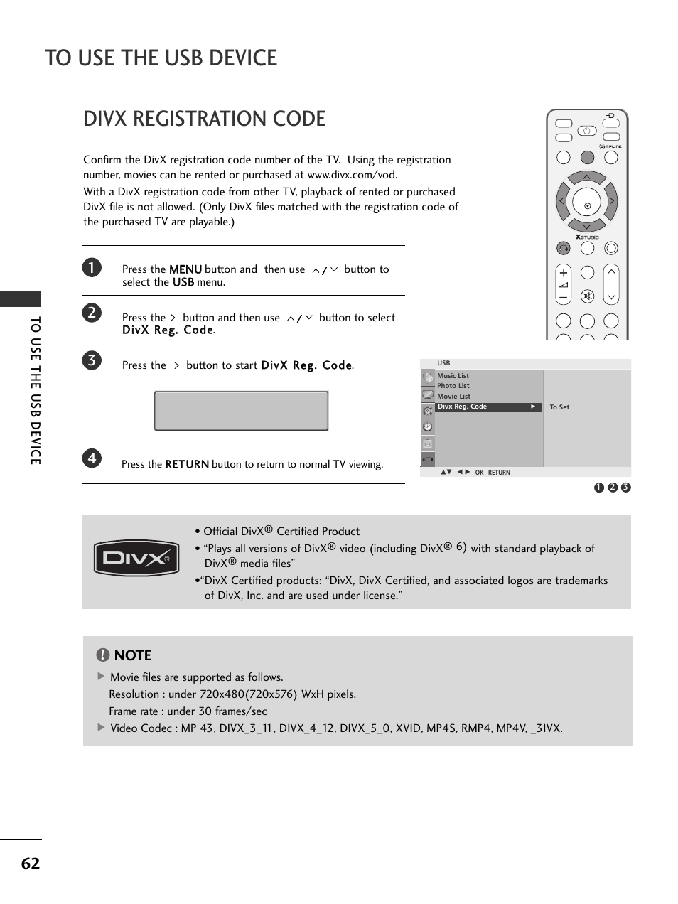 Divx registration code | LG 326*** User Manual | Page 64 / 116