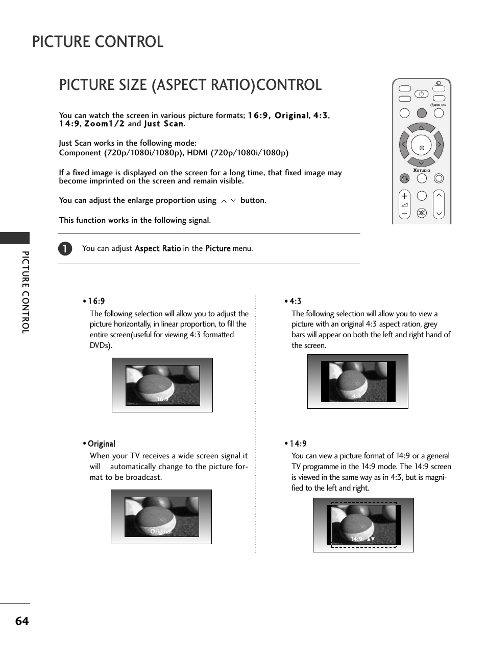 Picture control, Picture size (aspect ratio)control, Picture contr ol | LG 326*** User Manual | Page 66 / 116