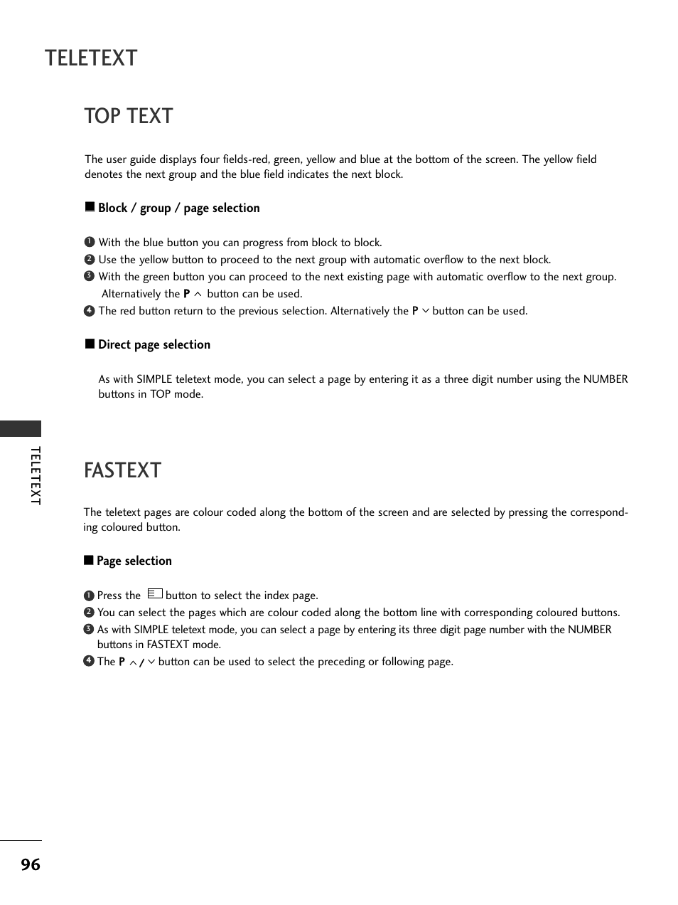 Teletext, Top text, Fastext | LG 326*** User Manual | Page 98 / 116