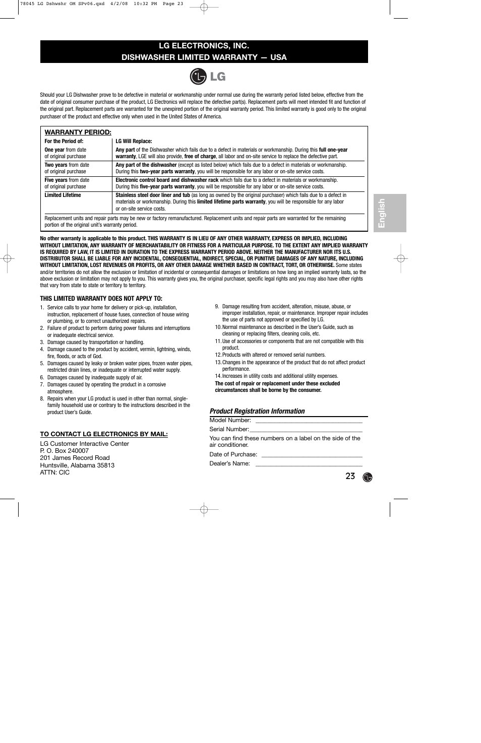 English 23 | LG LDF6920ST User Manual | Page 23 / 48