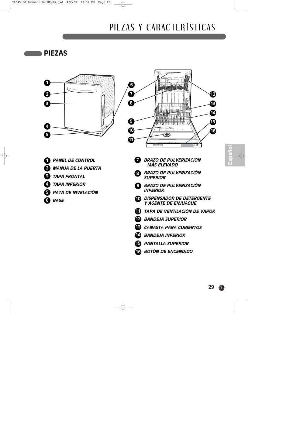 Piezas | LG LDF6920ST User Manual | Page 29 / 48