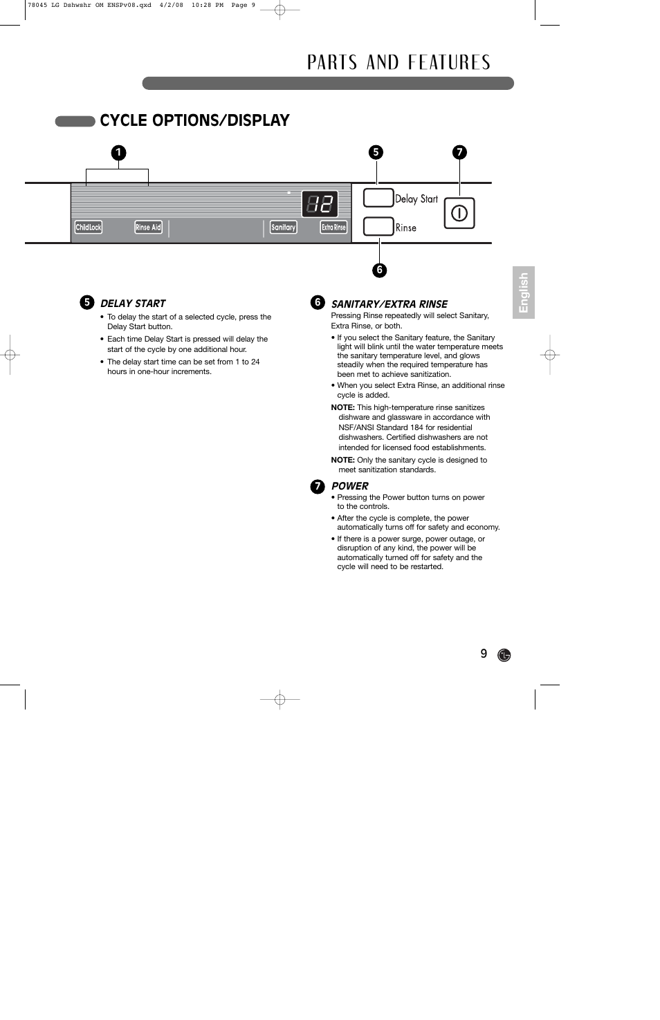 Cycle options/display | LG LDF6920ST User Manual | Page 9 / 48