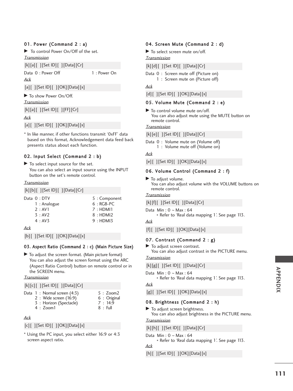 Appendix | LG 26LC5 User Manual | Page 113 / 120