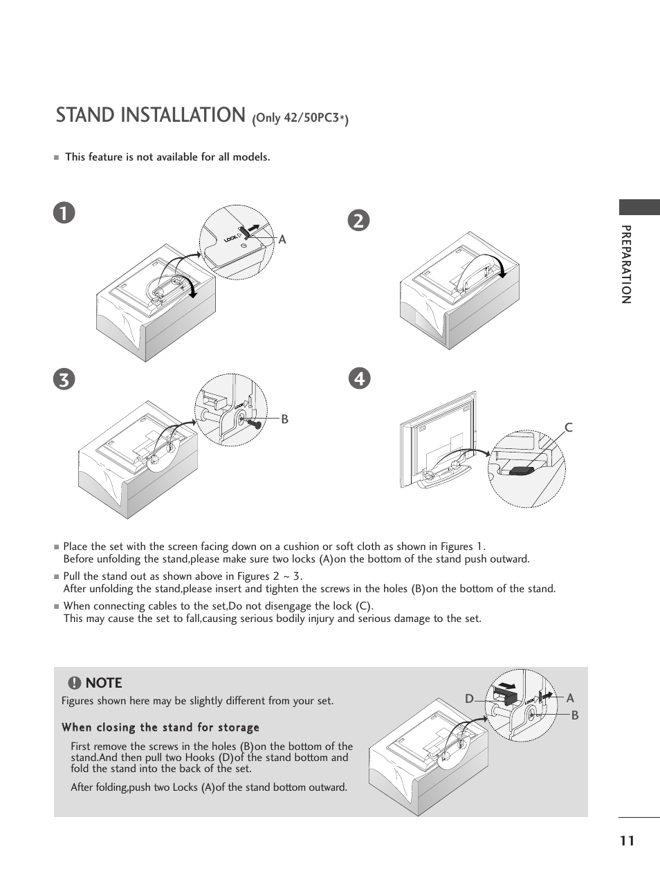 Stand installation | LG 26LC5 User Manual | Page 13 / 120
