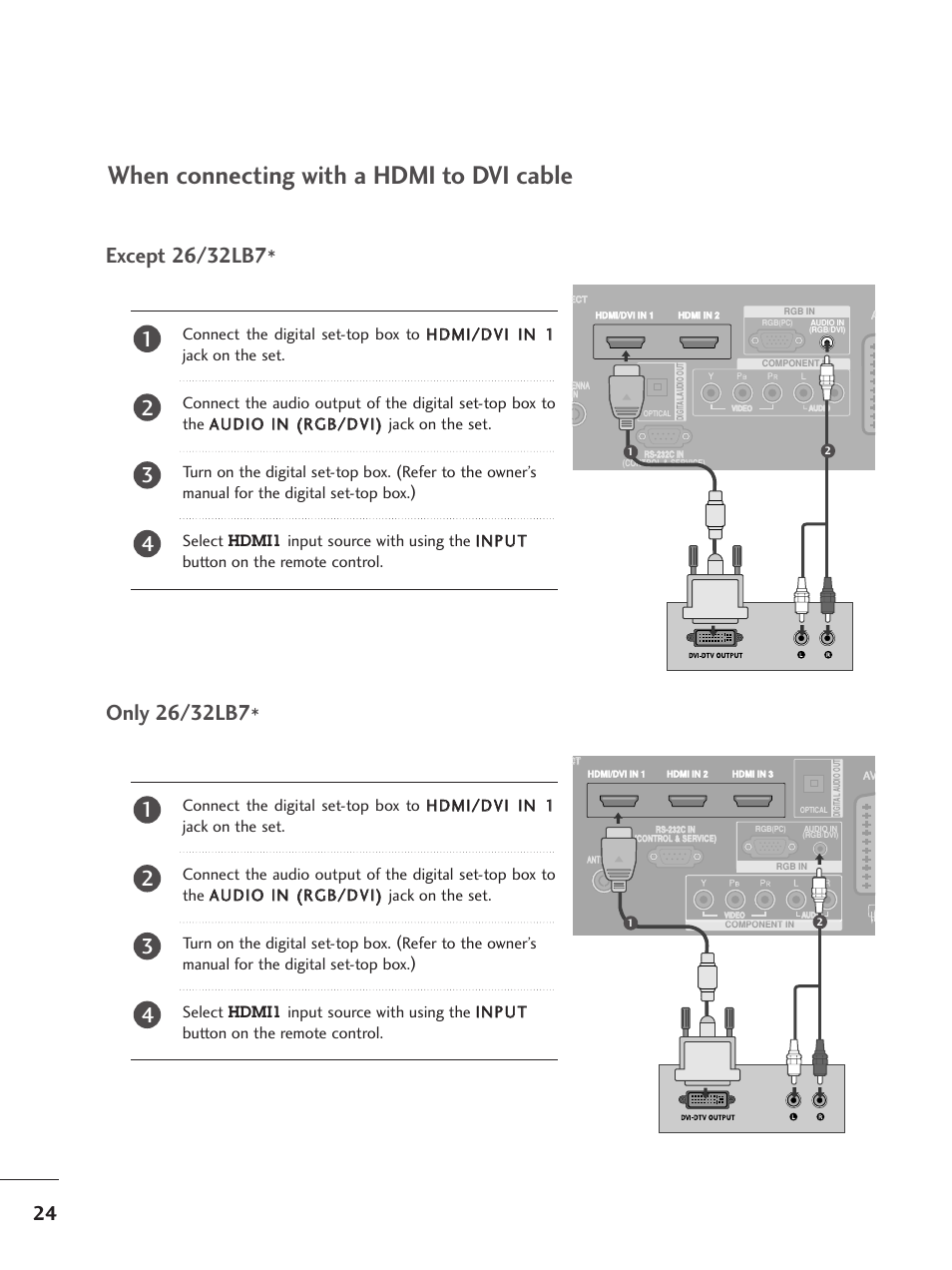 When connecting with a hdmi to dvi cable | LG 26LC5 User Manual | Page 26 / 120