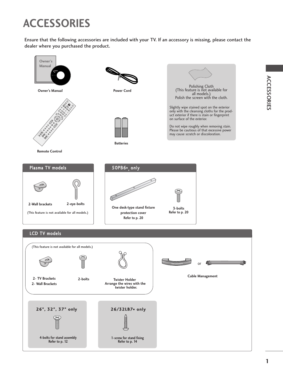 Accessories, Llc cd d t tv v m mo od deellss, Owner’s manual | Mut e, Owner's manual | LG 26LC5 User Manual | Page 3 / 120