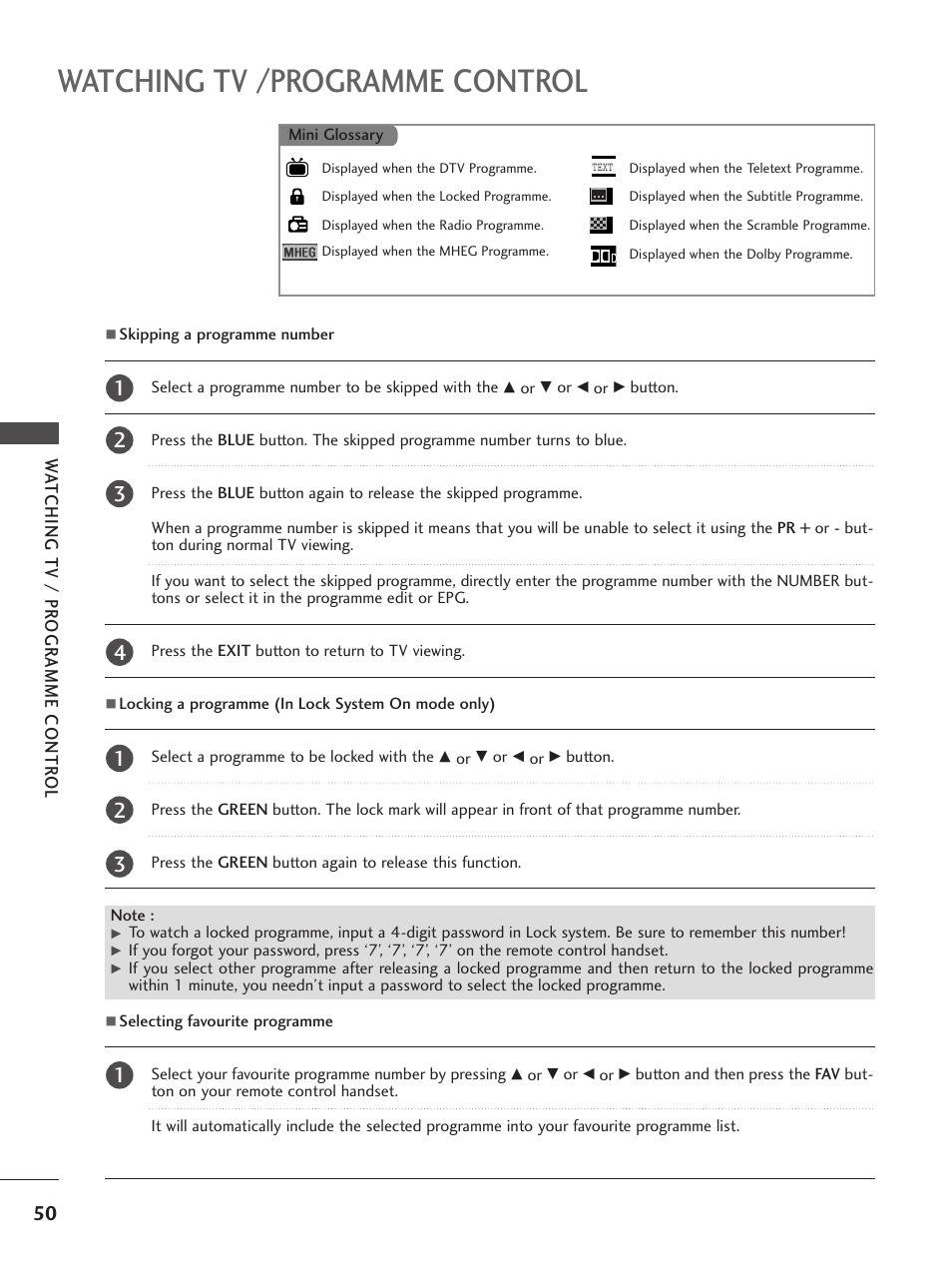 Watching tv /programme control | LG 26LC5 User Manual | Page 52 / 120