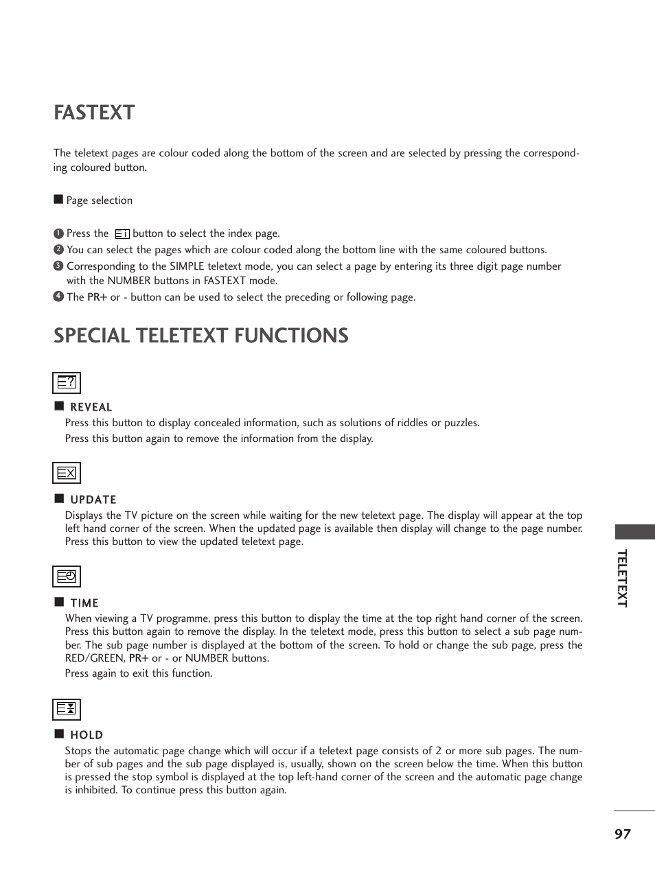 Fastext, Special teletext functions | LG 26LC5 User Manual | Page 99 / 120