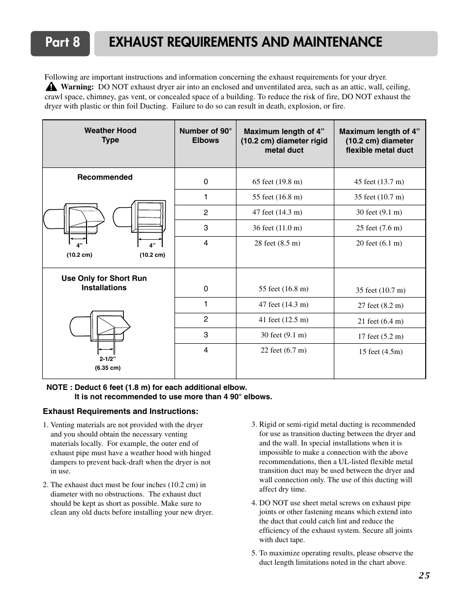 Part 8 exhaust requirements and maintenance | LG D3744W User Manual | Page 25 / 72