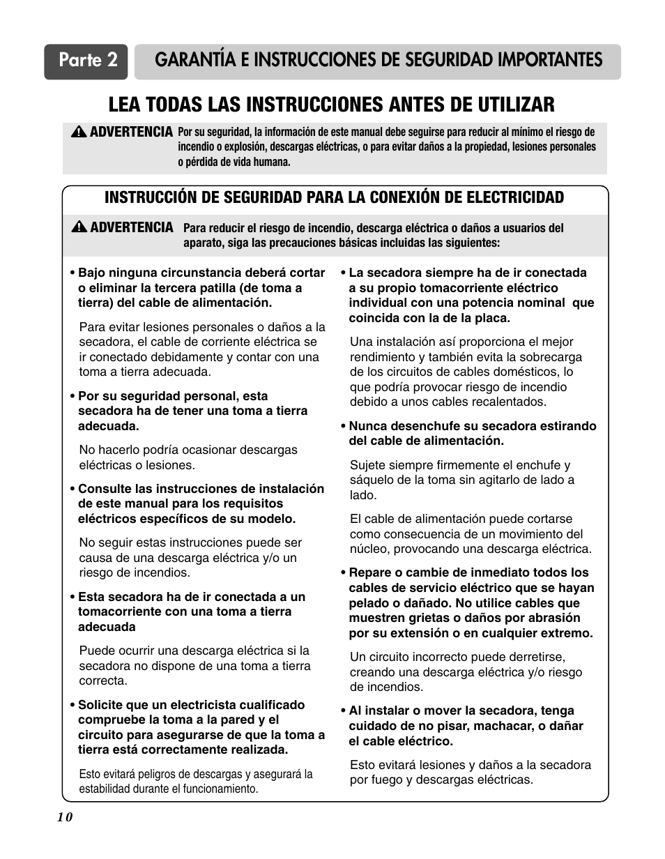 Lea todas las instrucciones antes de utilizar | LG D3744W User Manual | Page 46 / 72