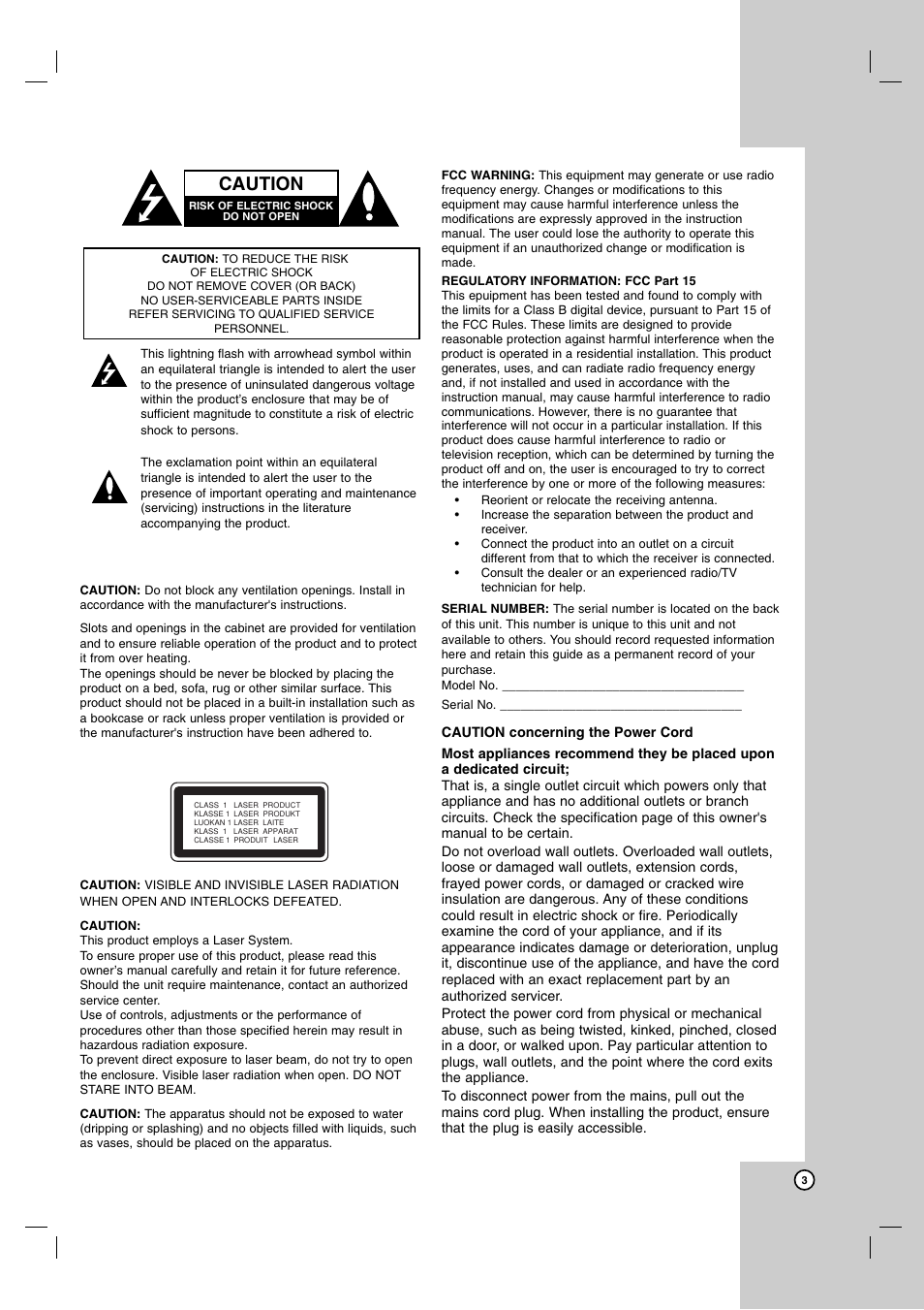 Caution | LG LH-T755 User Manual | Page 3 / 29