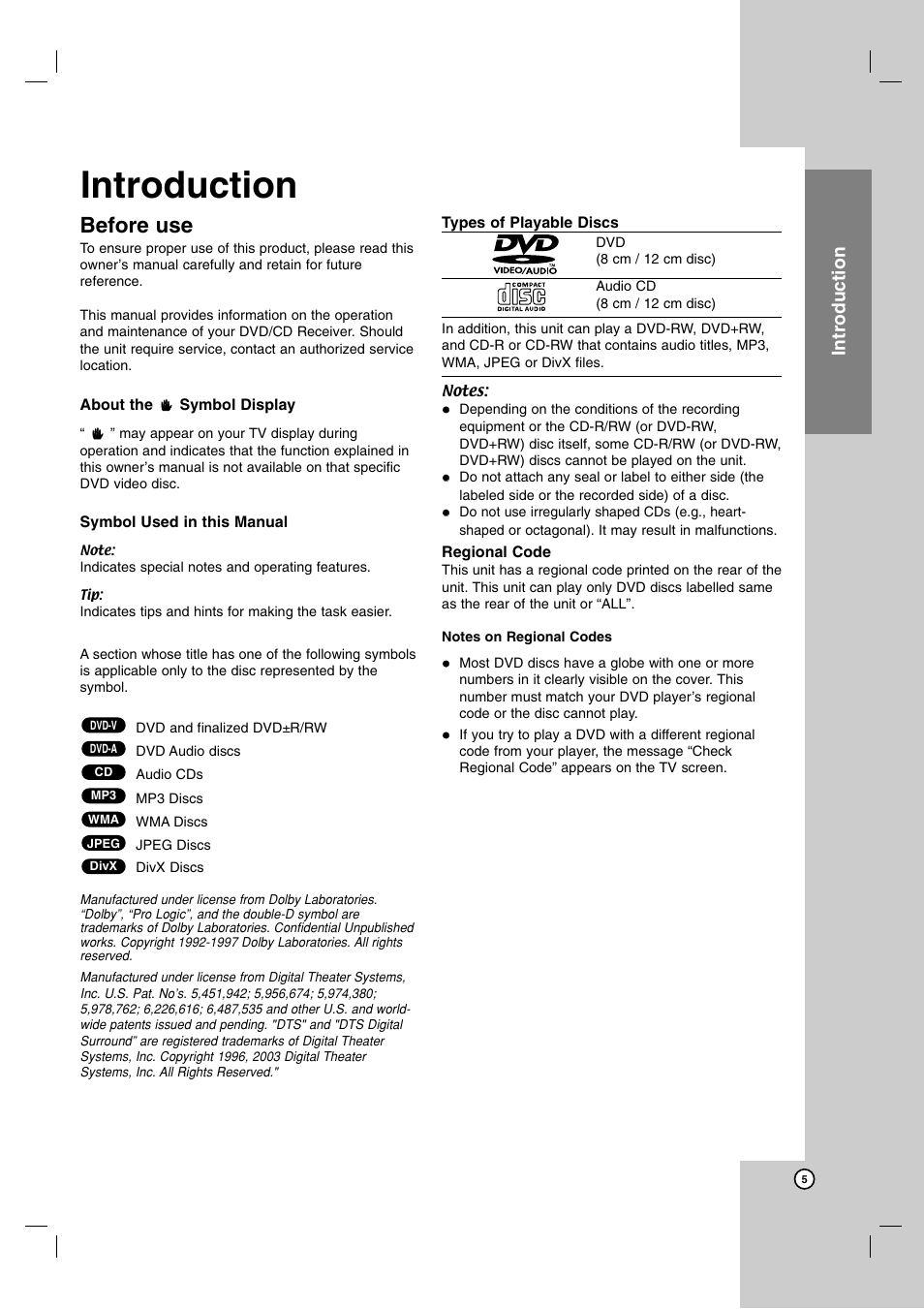 Before use, Introduction | LG LH-T755 User Manual | Page 5 / 29