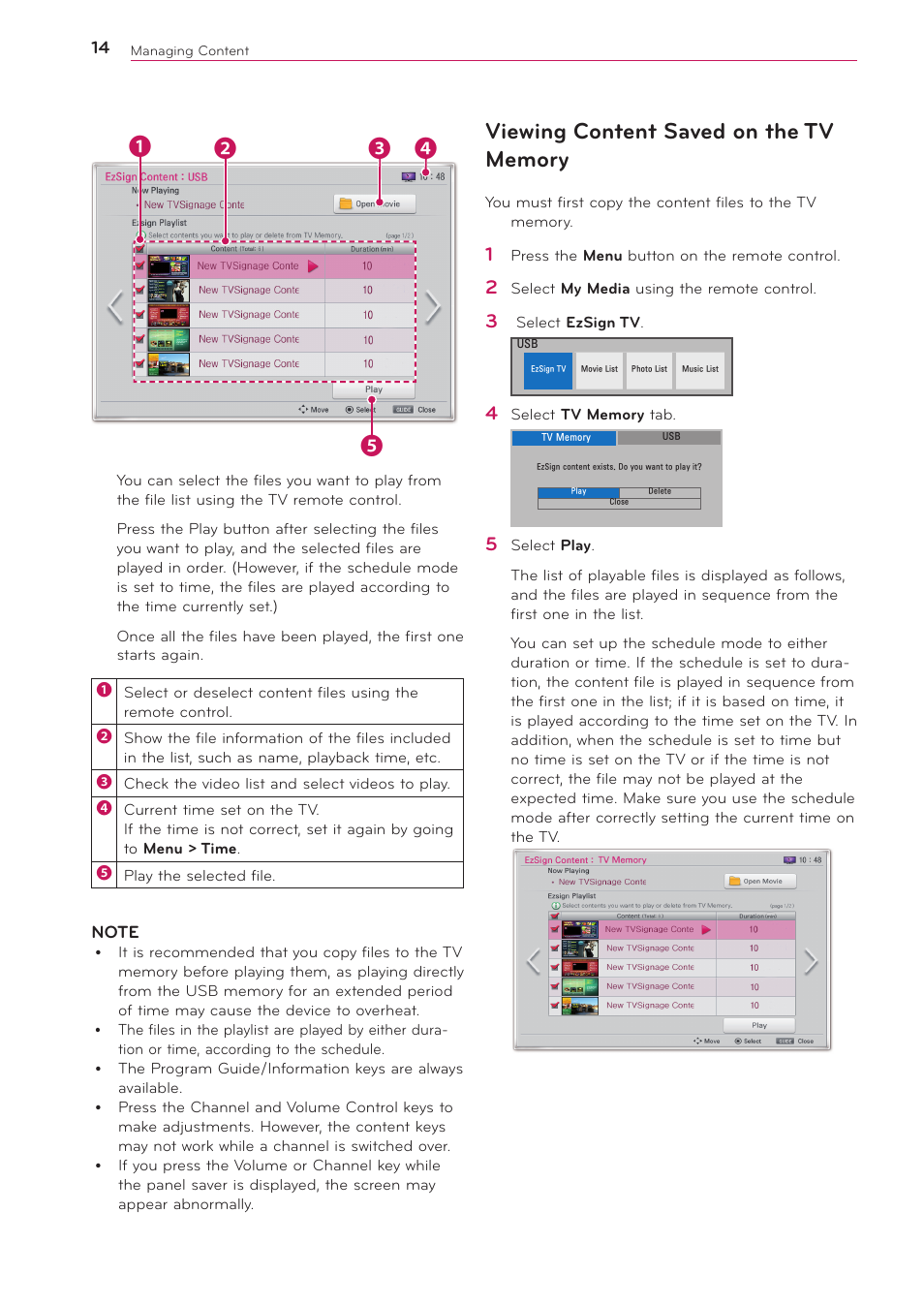 Viewing content saved on the tv memory | LG 2 User Manual | Page 14 / 17
