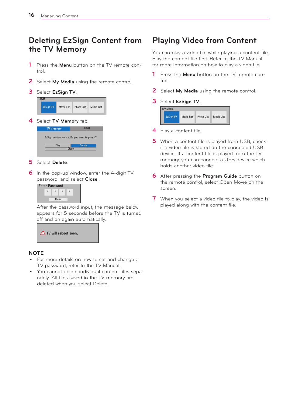 Checking the location of the content being played, Playing video from content | LG 2 User Manual | Page 16 / 17